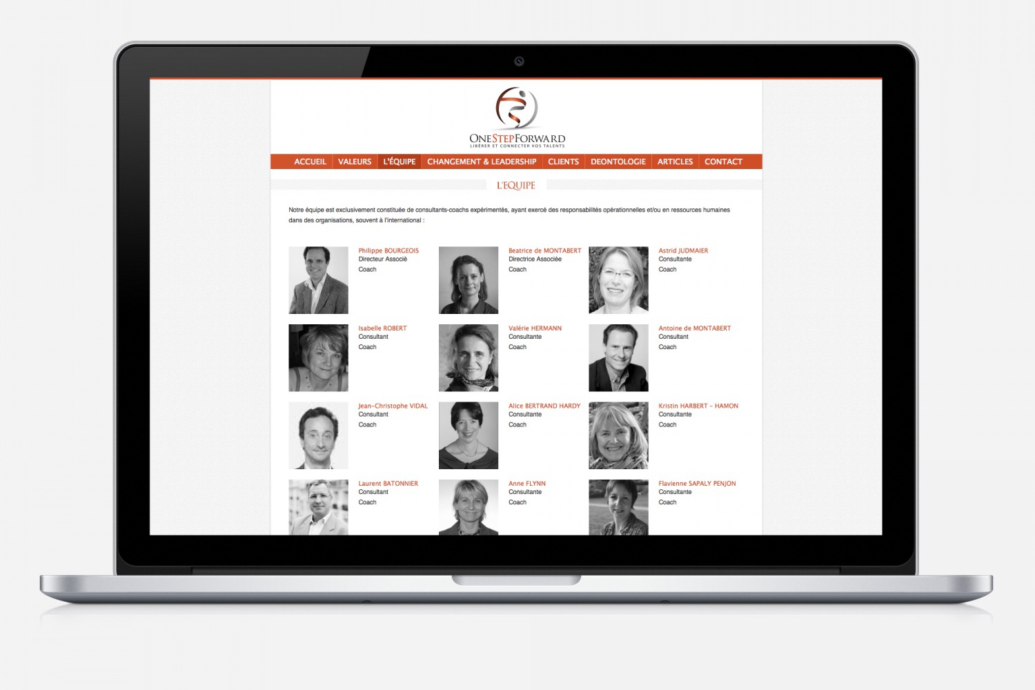 Site internet de One Step Forward - L'équipe
