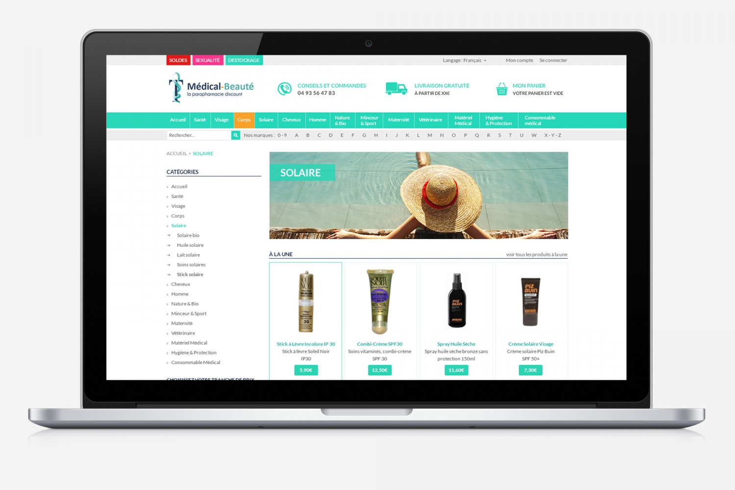 Site internet de Médical Beauté  - Page catégorie