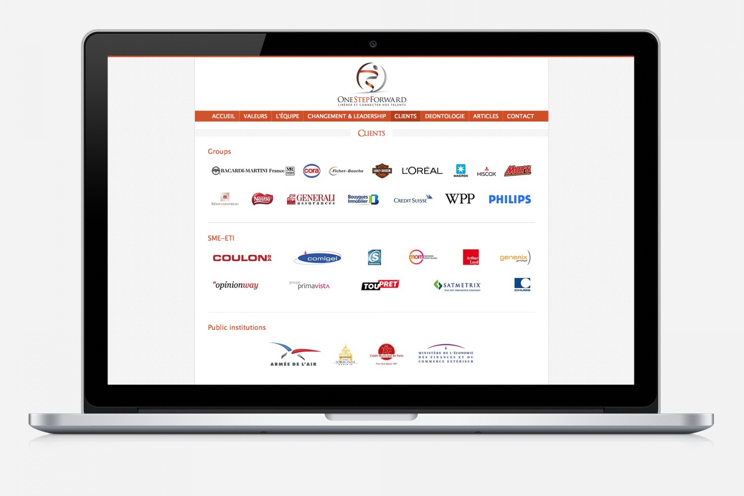 Site internet de One Step Forward - Clients